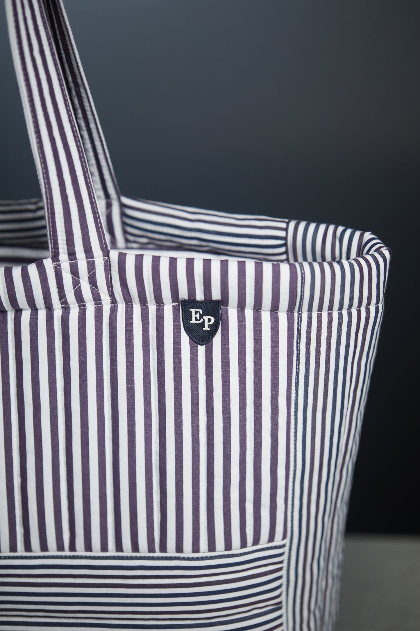 Sac cabas matelassé rayé upcyclé Pap'Atelier