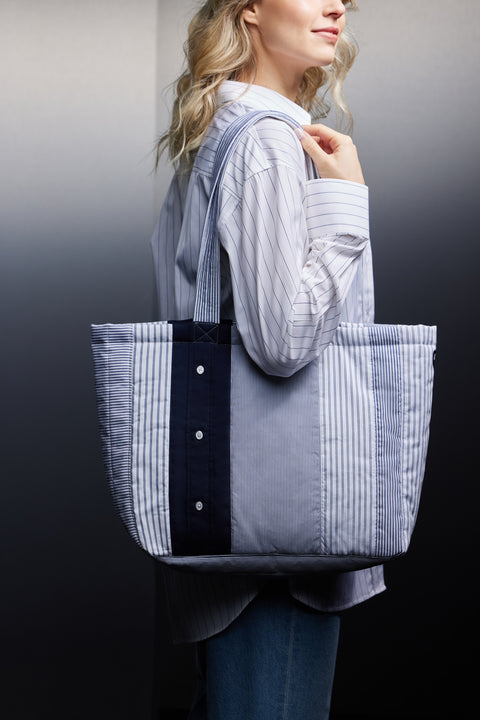 Shopping bag in upcycled striped cotton patchwork Pap'Atelier - Image 1