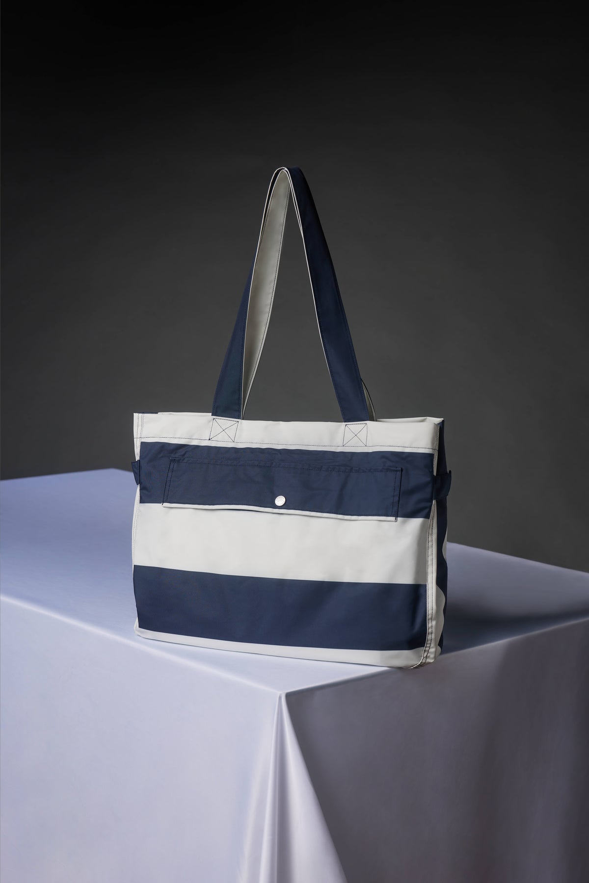 Sac cabas imperméable rayé upcyclé Pap'Atelier