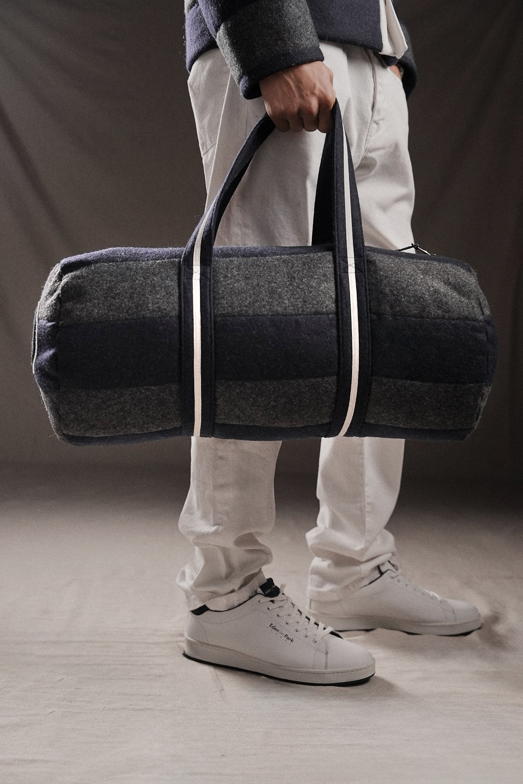 Sac polochon PAP'Atelier matelassé cerclé gris et marine