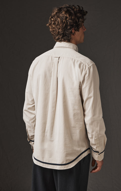 Chemise en coton beige à galons marine upcyclée Pap'Atelier - Image 3