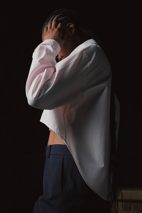 Chemisier cropped rayée en coton rose et blanche Pap'atelier - Image 3