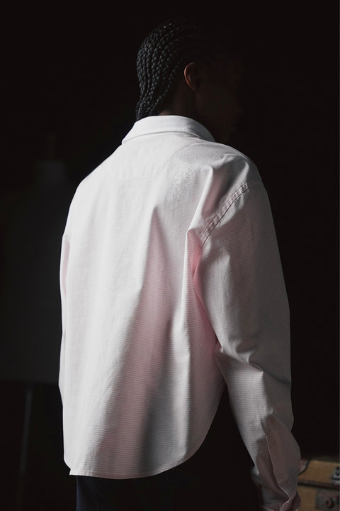 Chemisier cropped rayée en coton rose et blanche Pap'atelier - Image 2