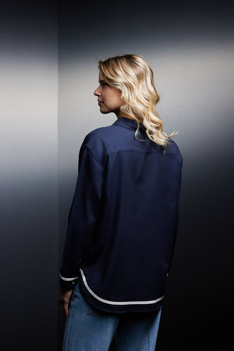 Chemise en coton marine à galons écrus upcyclée Pap'Atelier - Image 3