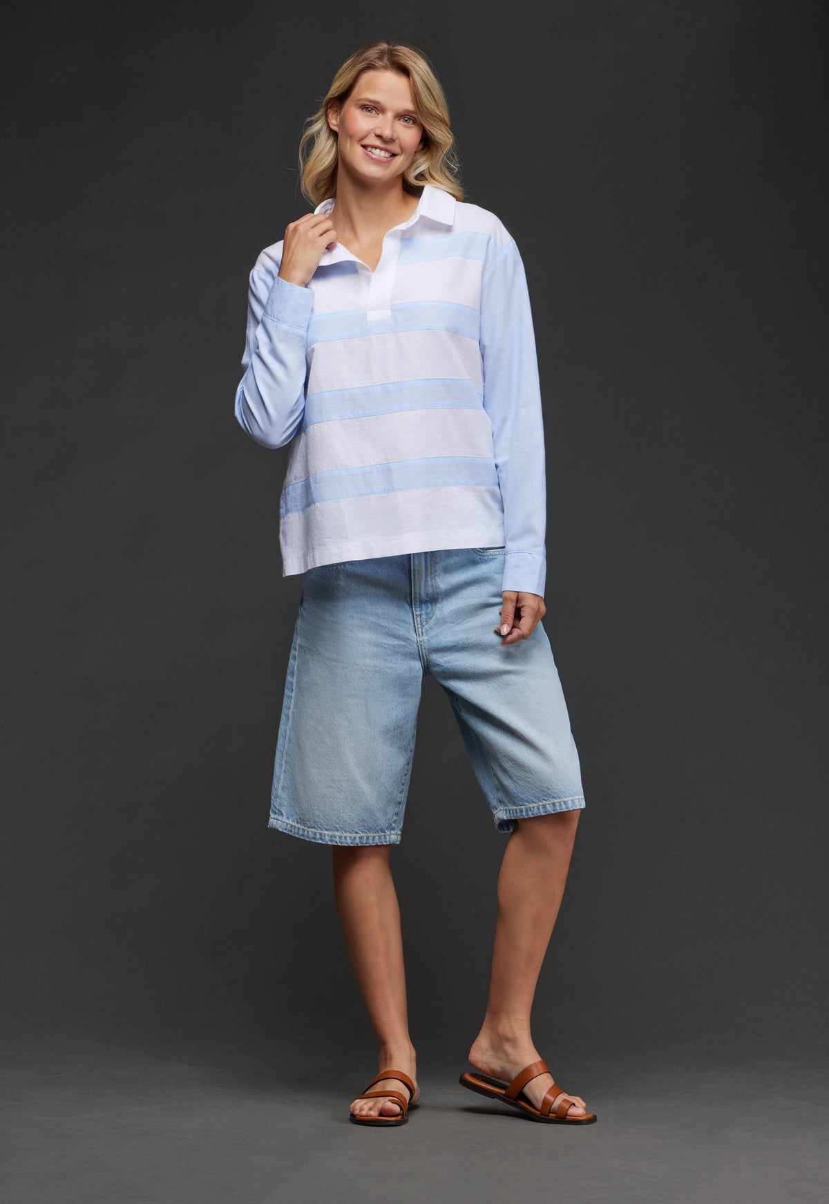 Tunique maillot en coton rayé blanc et bleu upcyclée Pap'Atelier