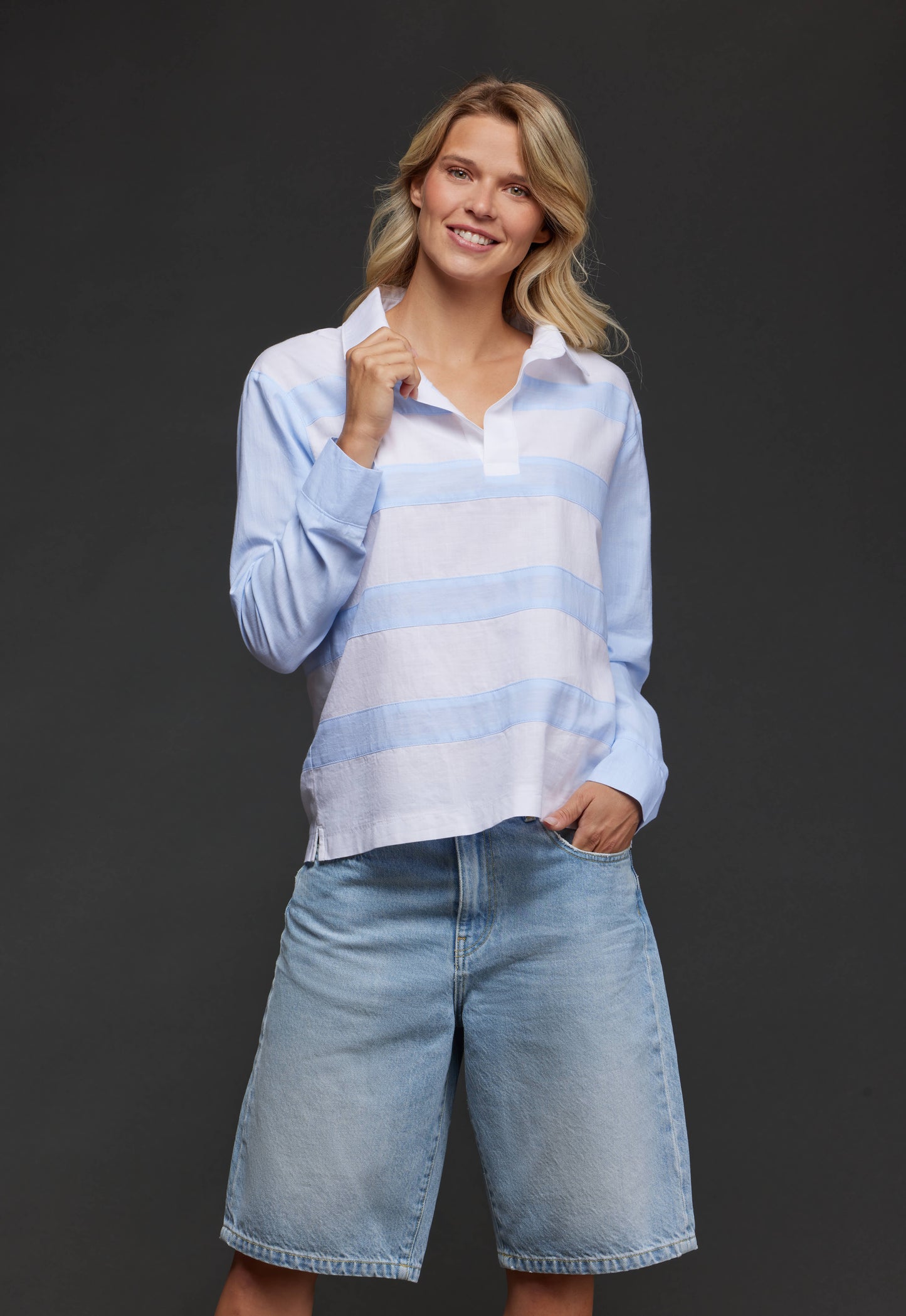Tunique maillot en coton rayé blanc et bleu upcyclée Pap'Atelier