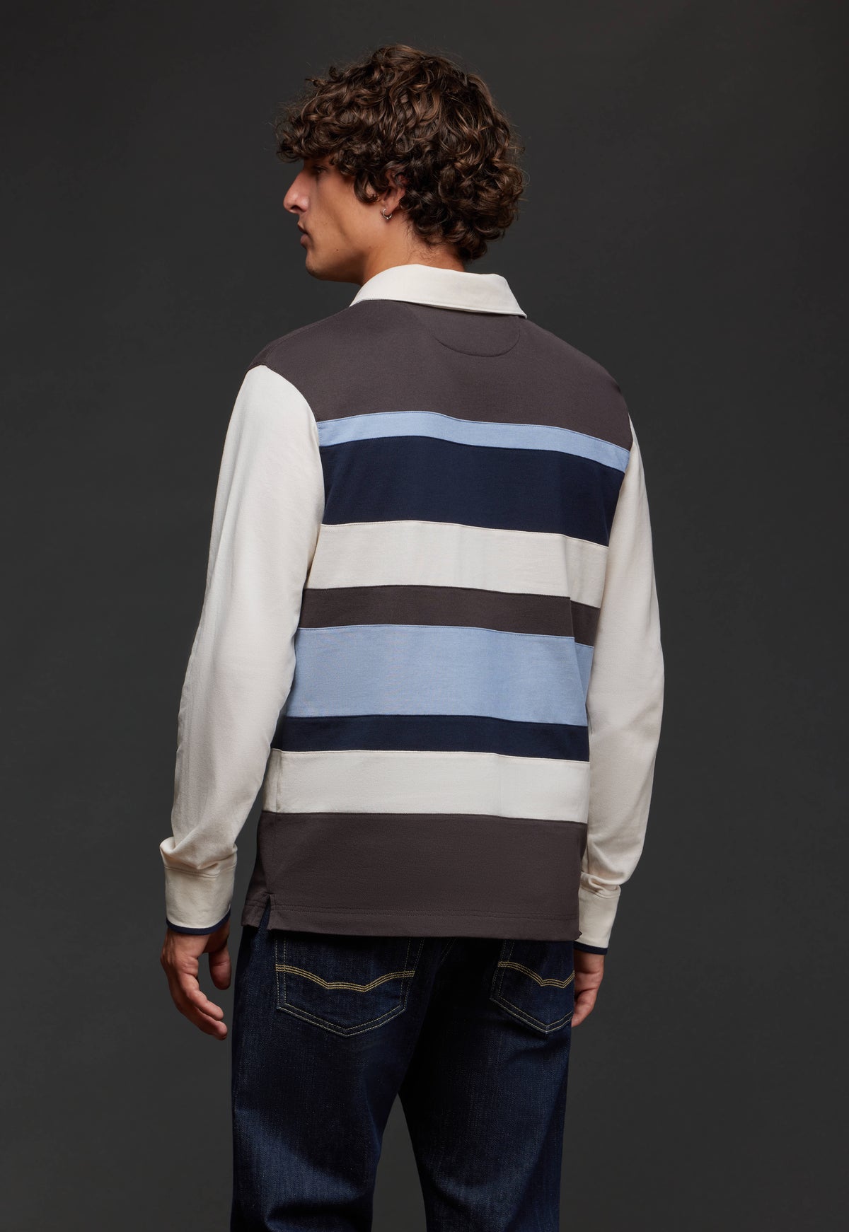 Maillot en coton rayé marron, blanc et bleu coupé cousu upcyclé Pap'Atelier