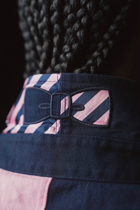 Navy and pink Pap'atelier cotton piqué cut and sewn polo shirt with badge - Image 3