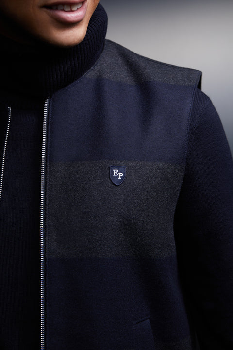 Gilet sans manches à rayures marine et grises upcyclé Pap'Atelier - Image 3