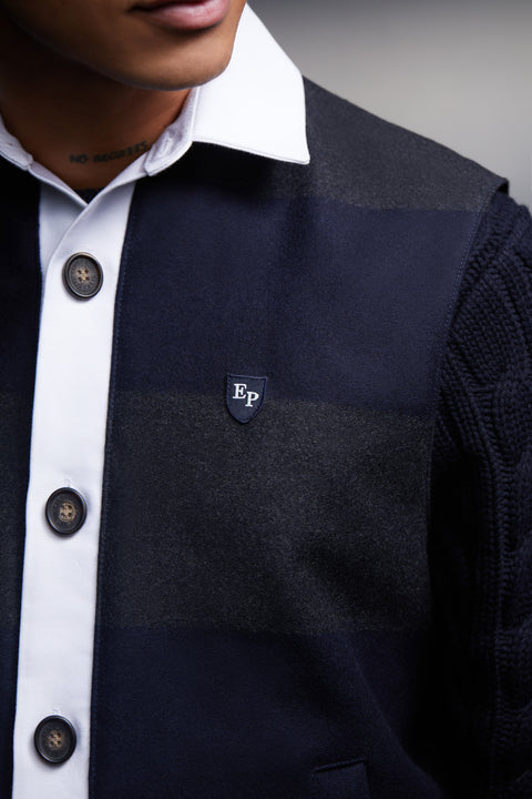 Gilet sans manches à rayures marine et grises et col maillot upcyclé Pap'Atelier - Image 3