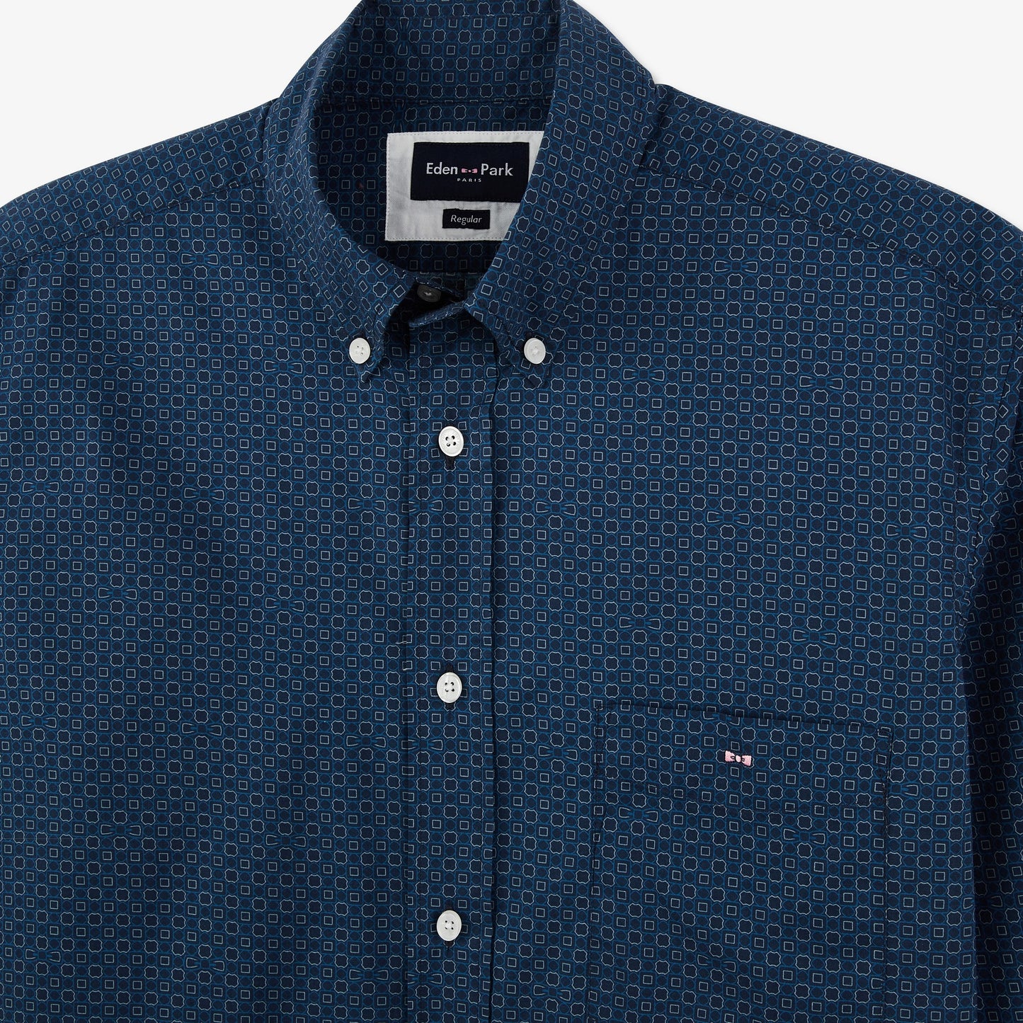 Dark blue shirt with geometric micro motifs