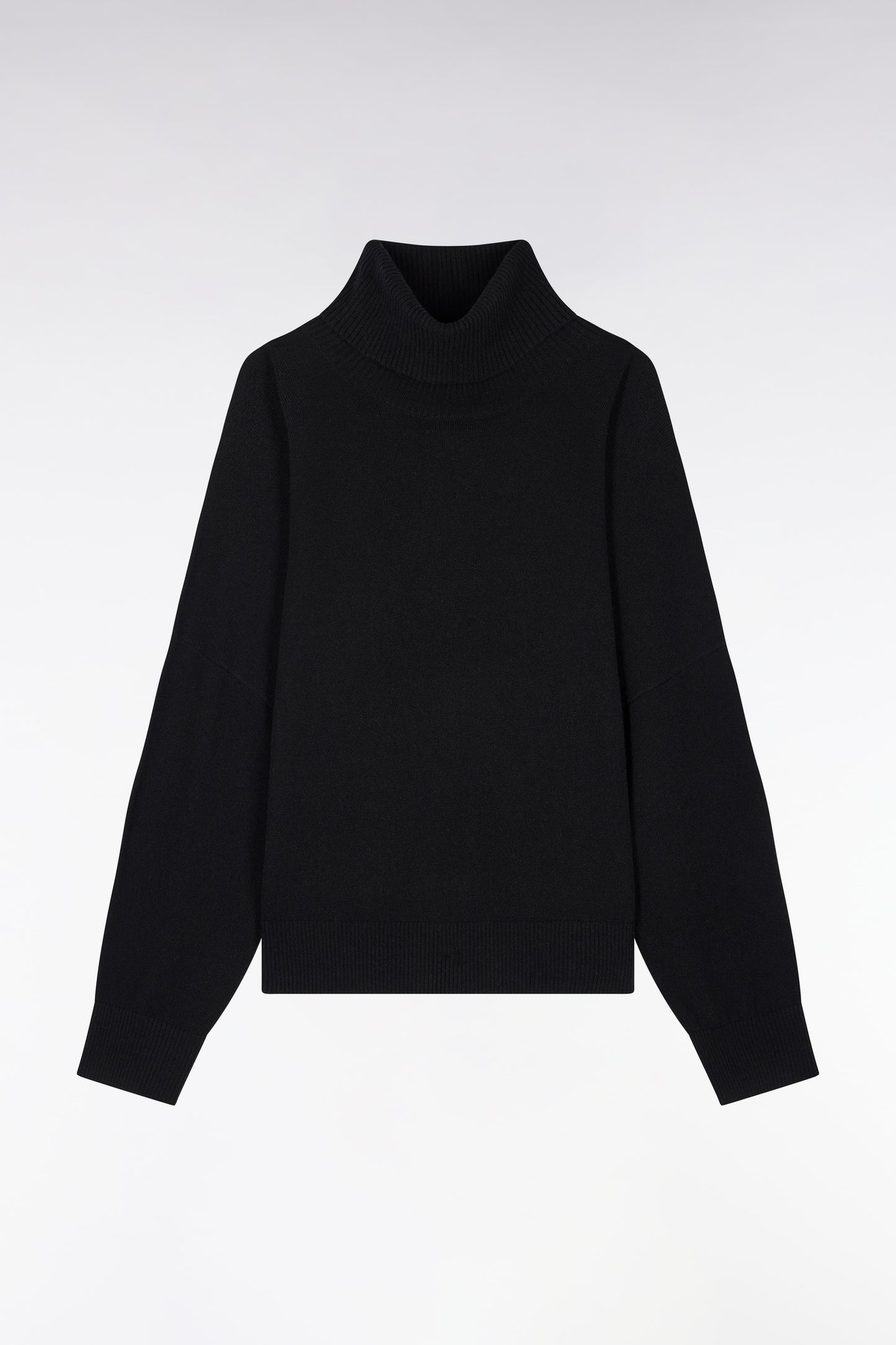 Pull col roulé en laine vierge et cachemire noir