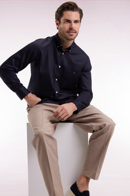 Chemise en coton piqué marine coupe droite