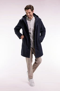 Parka longue en nylon marine à capuche intégrée - Image 1