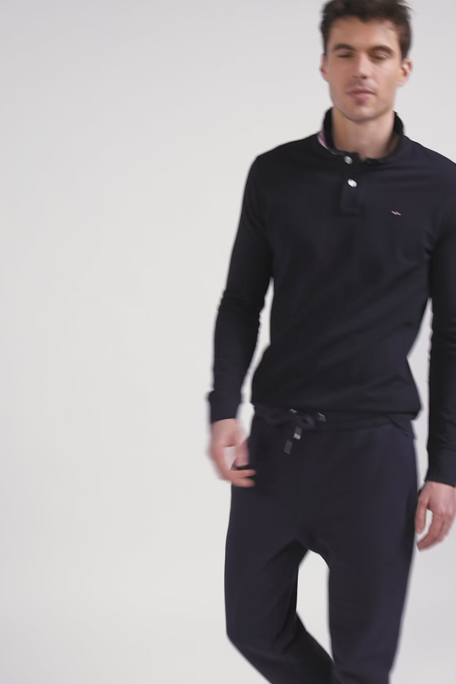 Polo manches longues en piqué coton bleu marine coupe Regular