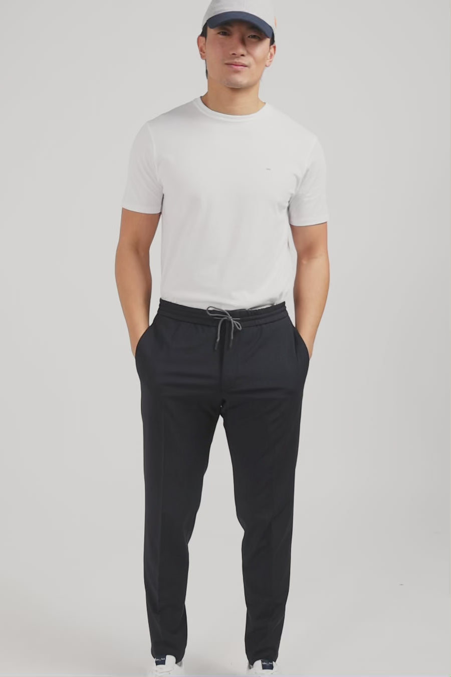 Pantalon taille élastiquée bleu marine