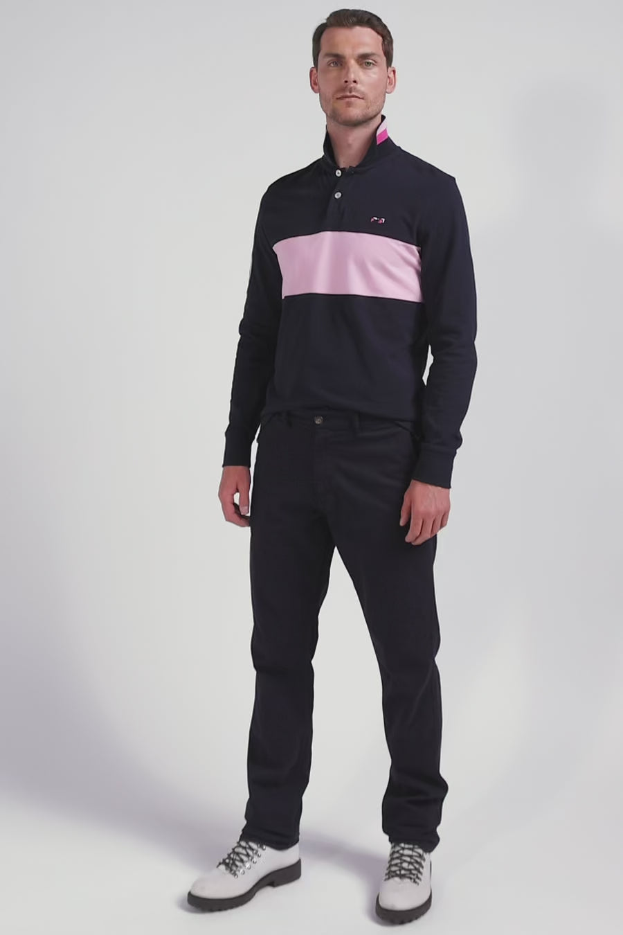 Polo manches longues en piqué coton rose broderie 10 manche coupe Regular