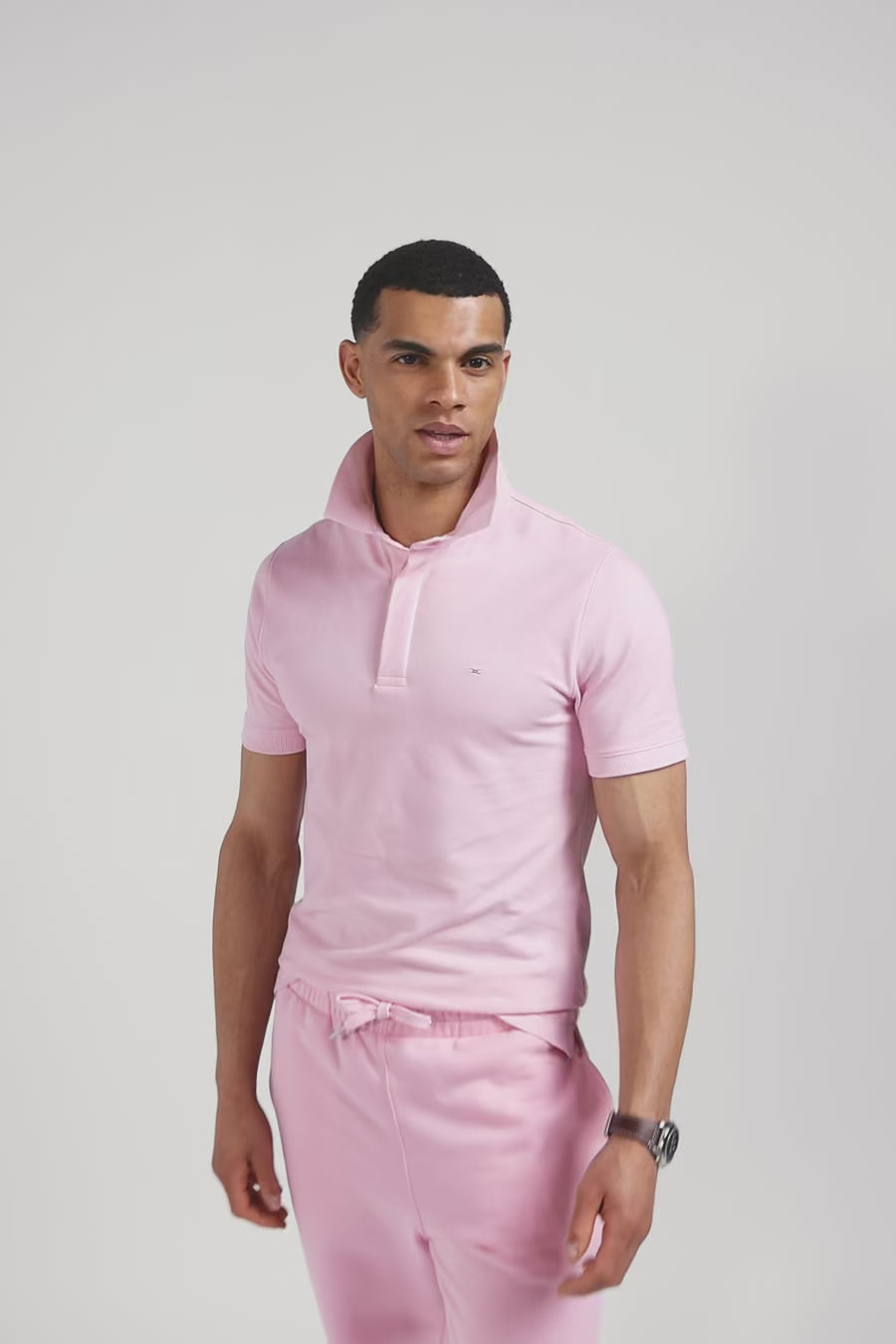 Polo manches courtes en coton stretch rose coupe Slim