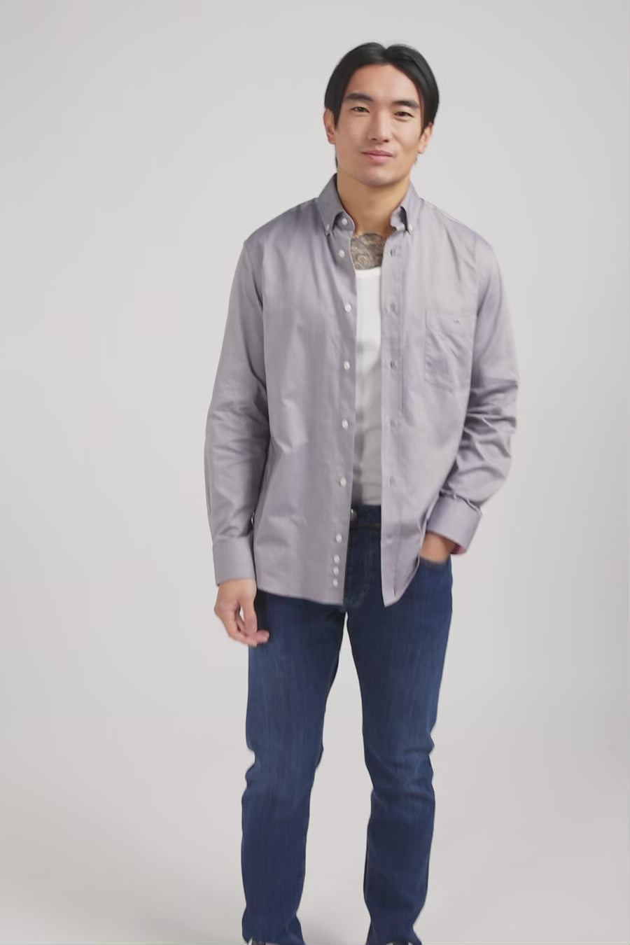 Chemise gris clair unie en coton