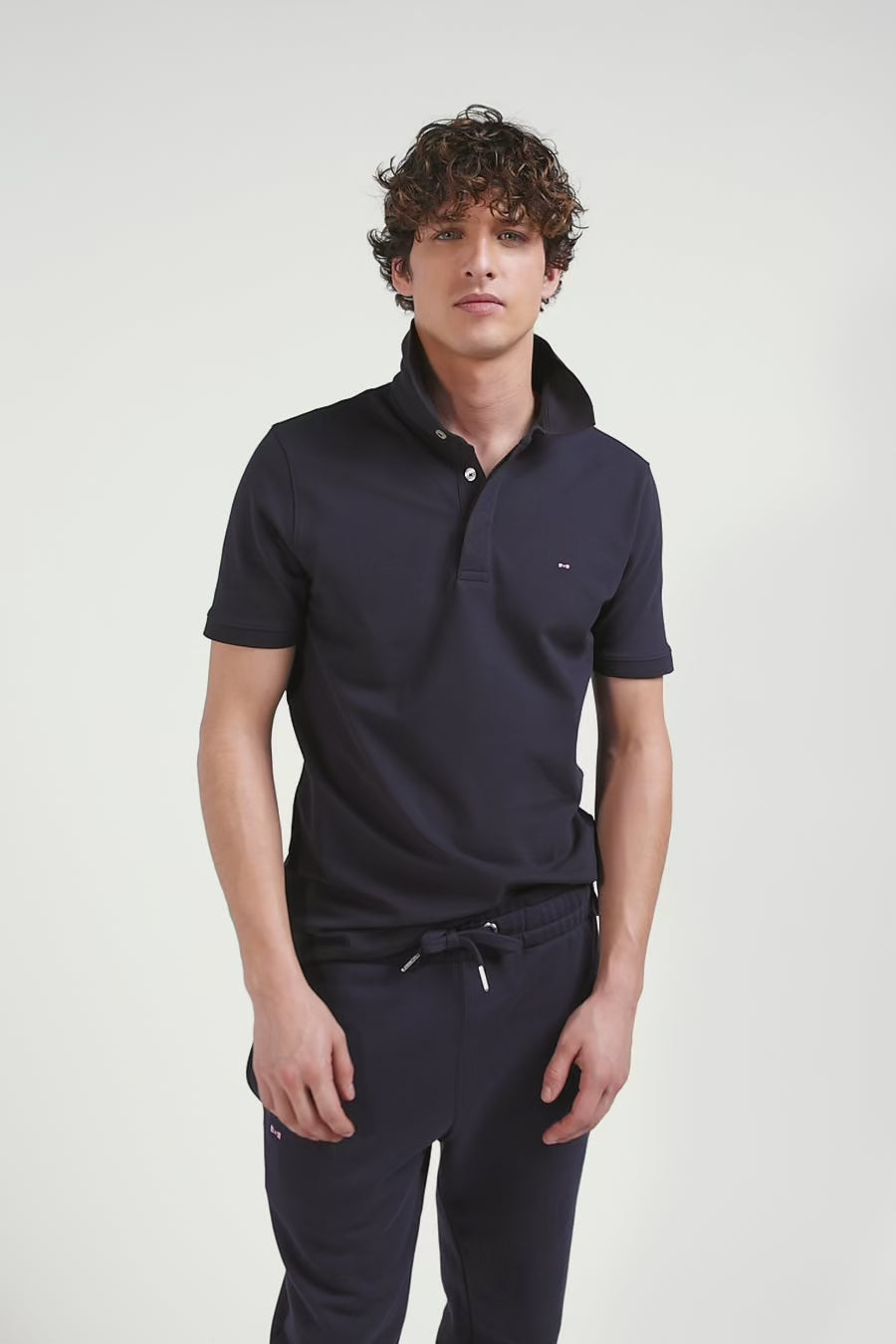 Polo manches courtes en piqué coton bleu marine coupe Slim