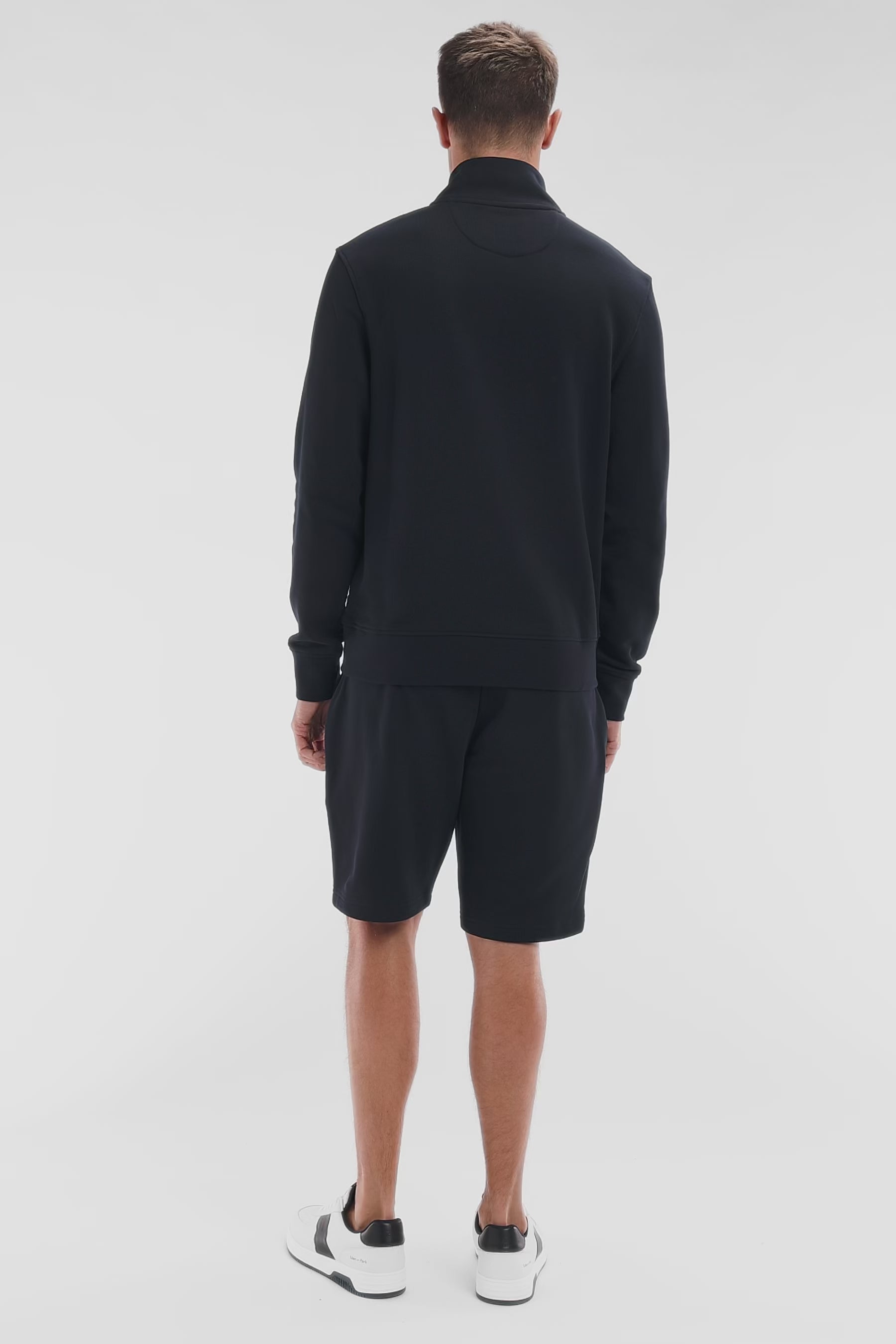 Sweatshirt à col zippé en coton marine coupe droite