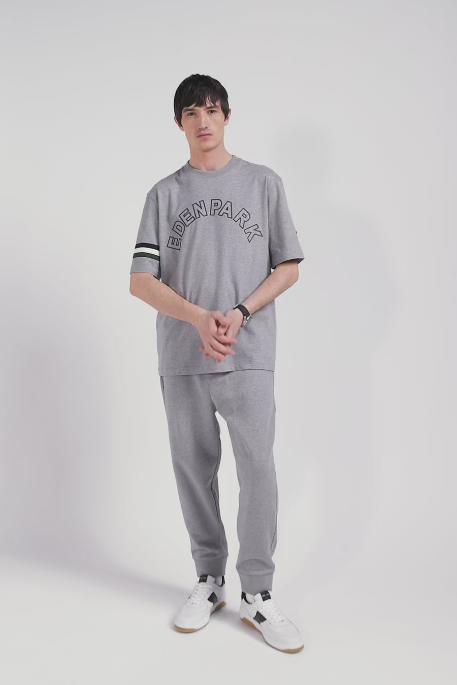 Oversized grey short-sleeved cotton T-shirt with Eden Park print