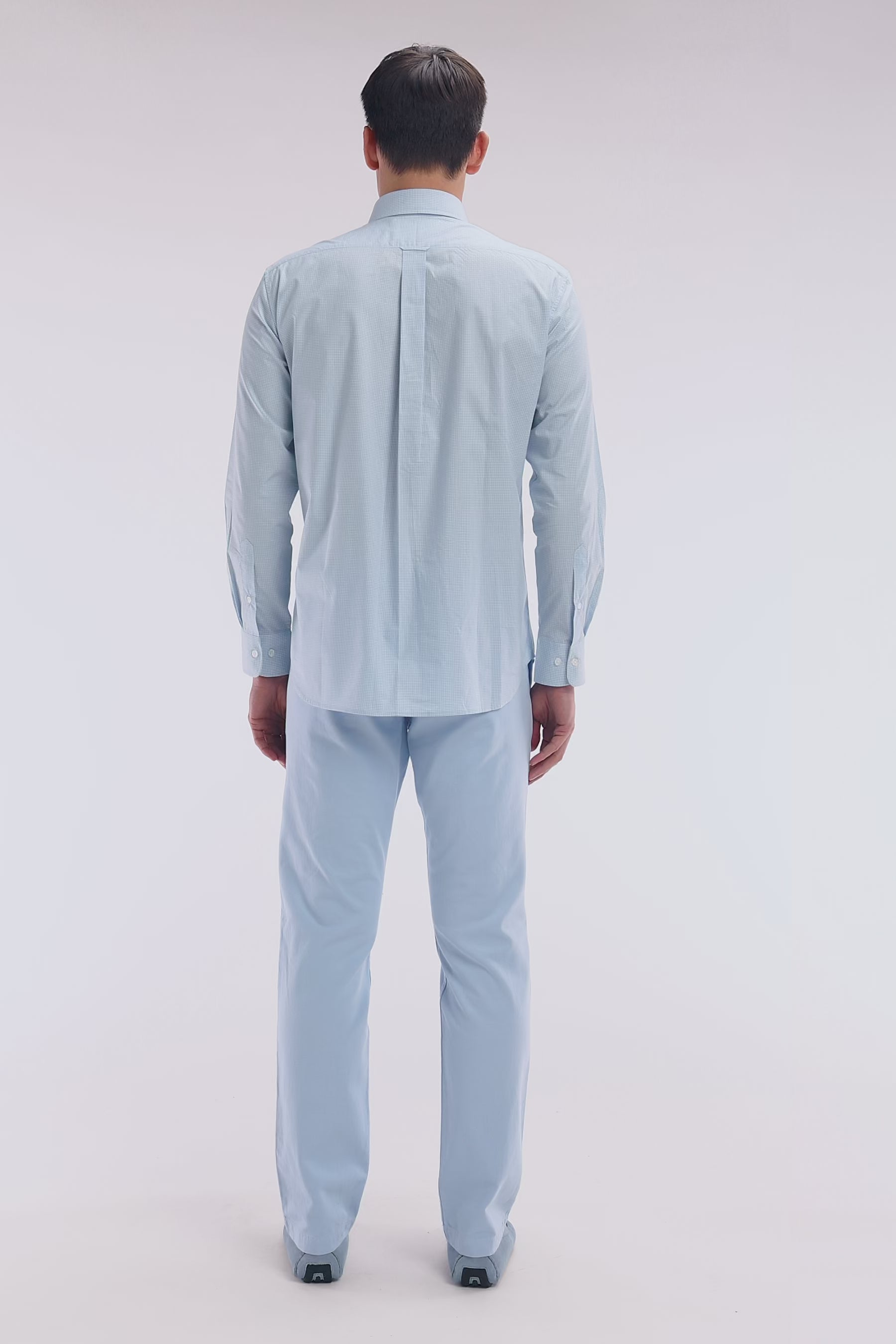 Chemise imprimé vichy en coton ciel coupe droite