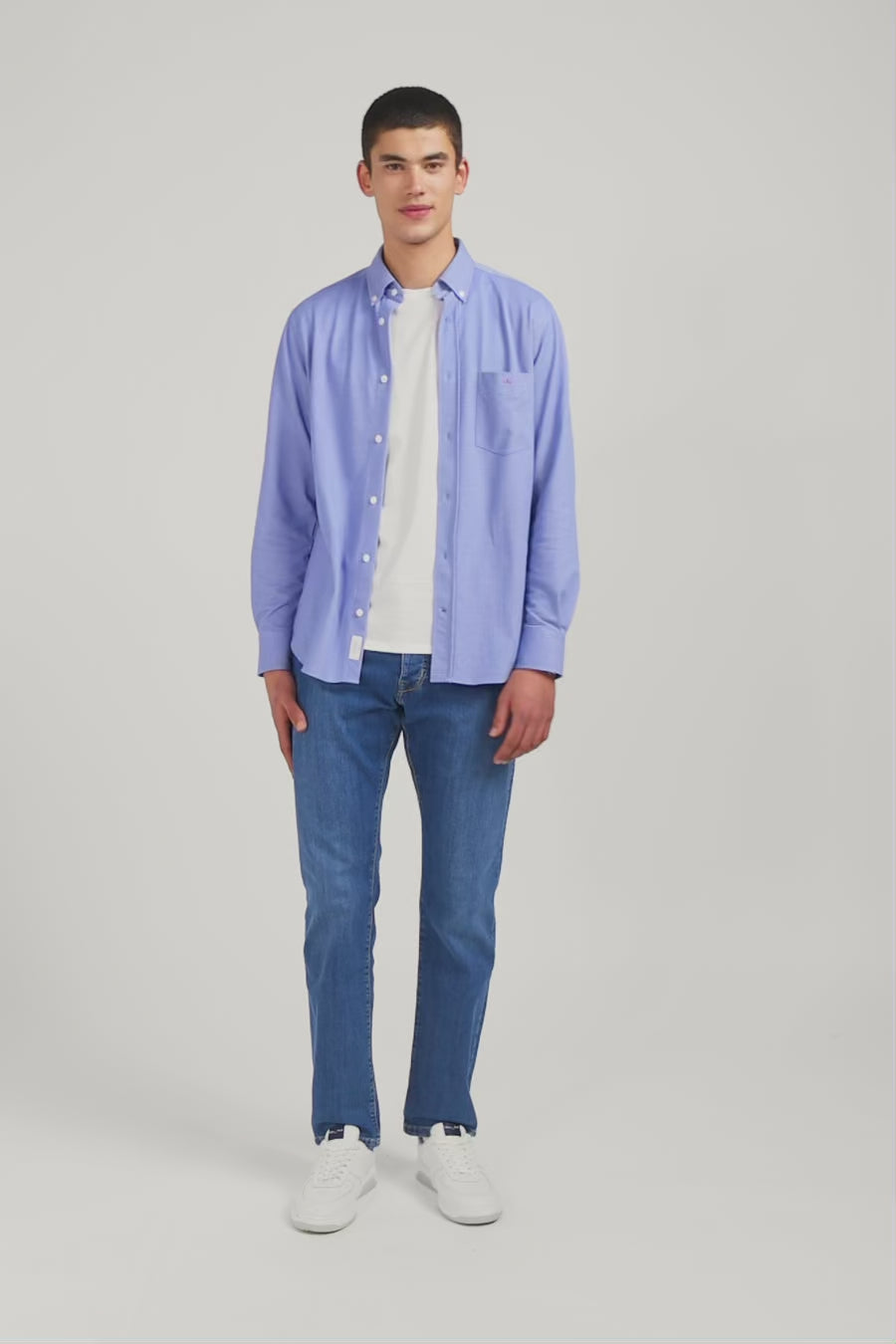 Chemise en coton pinpoint bleu