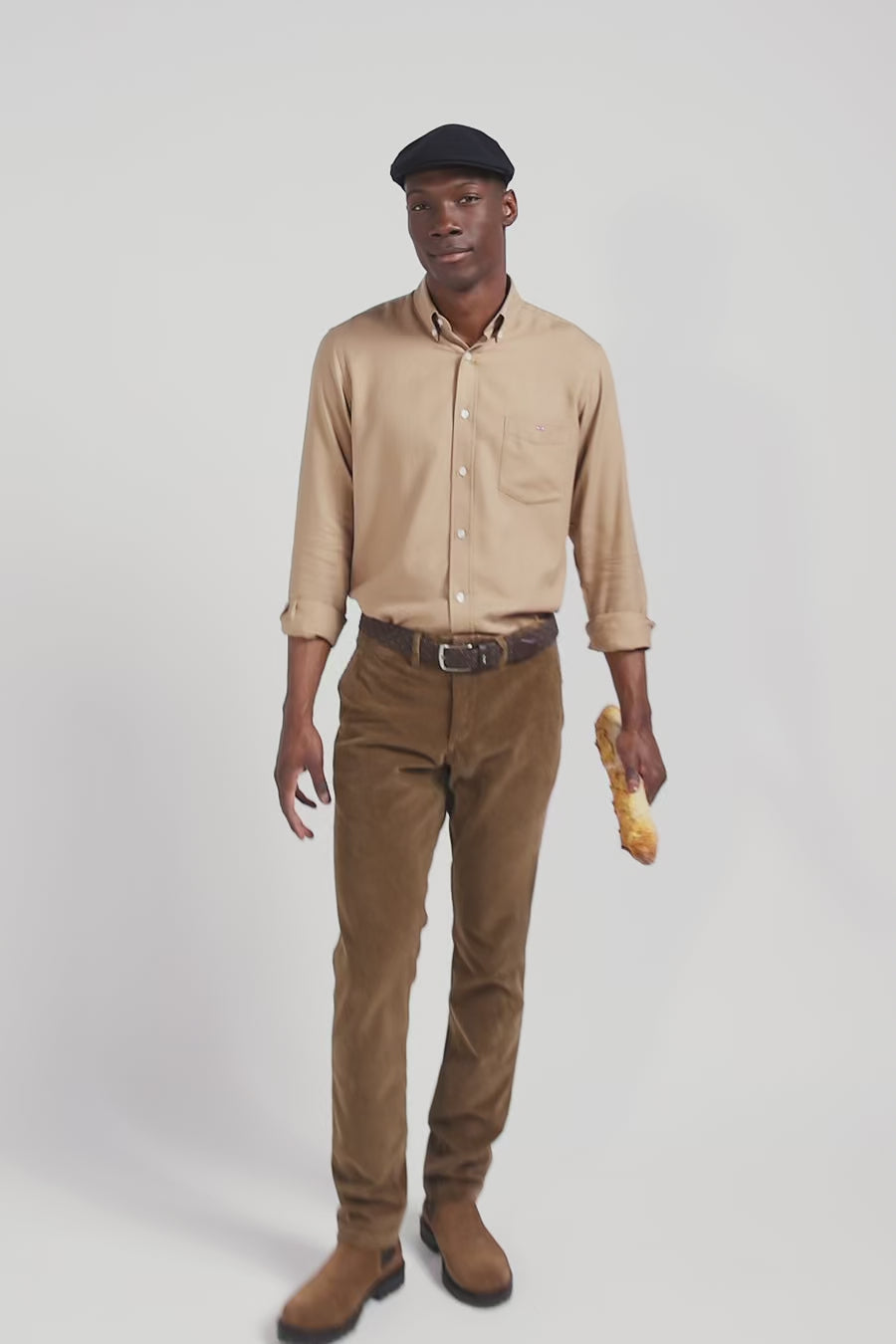 Regular camel cotton and cashmere twill shirt