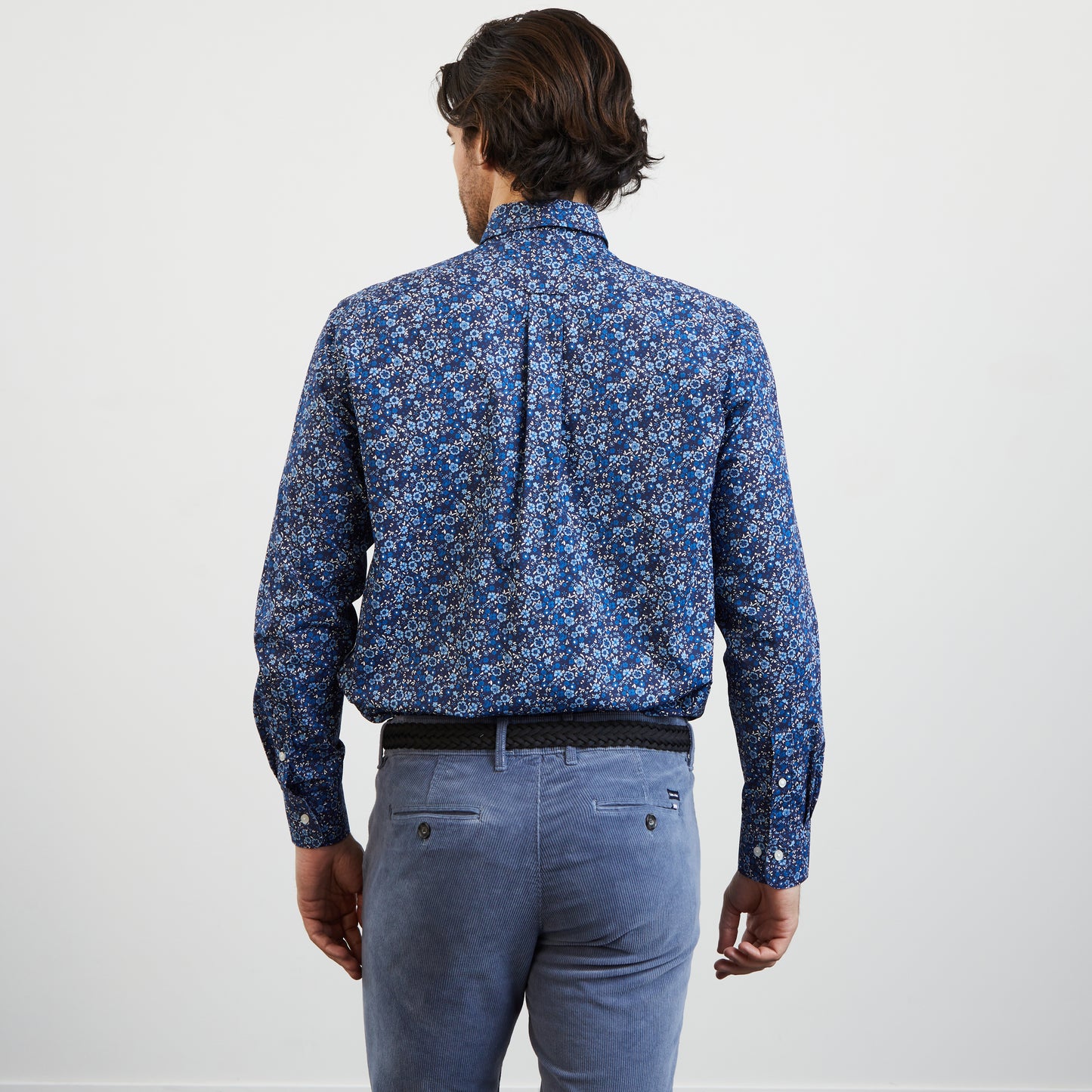 Chemise bleue imprimé exclusif fleuri