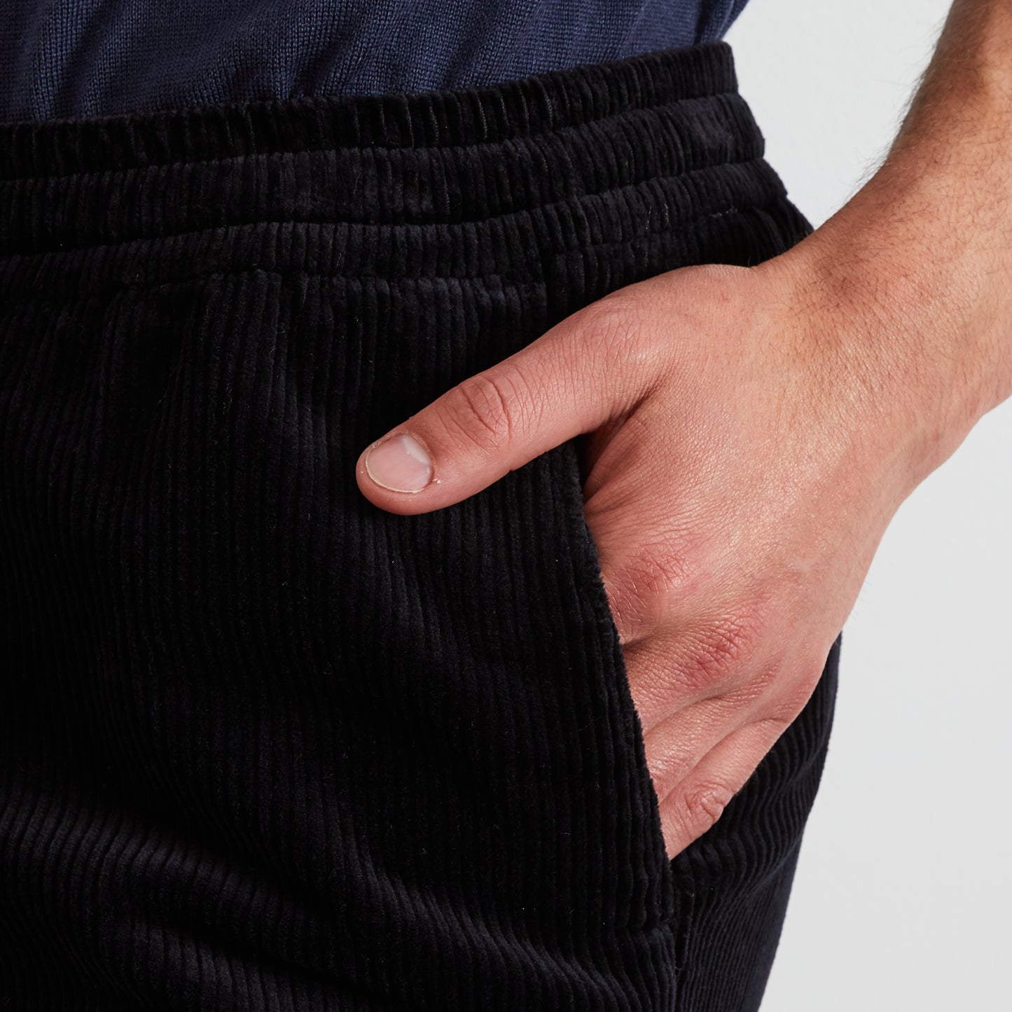 Black corduroy chinos with elasticated waist