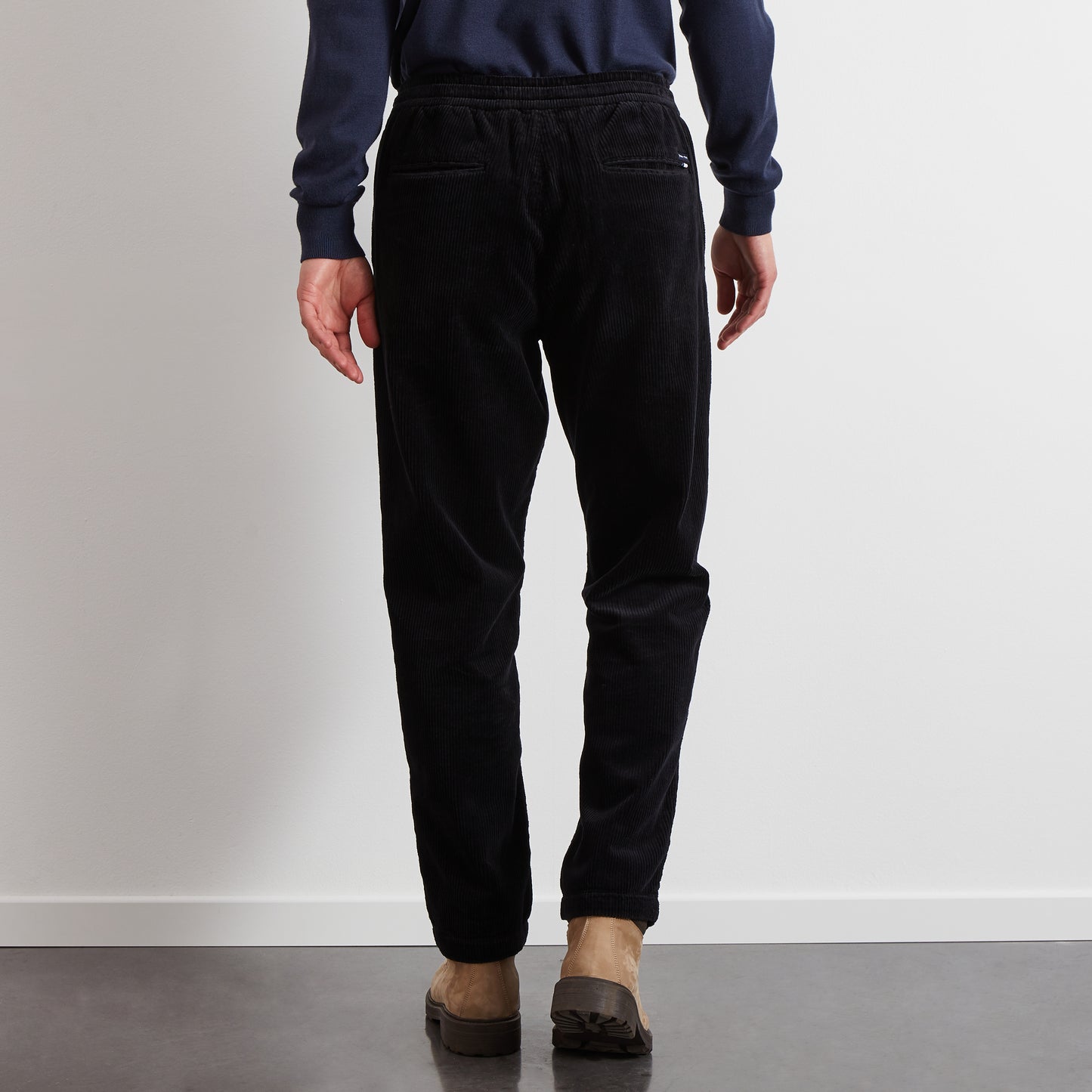 Black corduroy chinos with elasticated waist