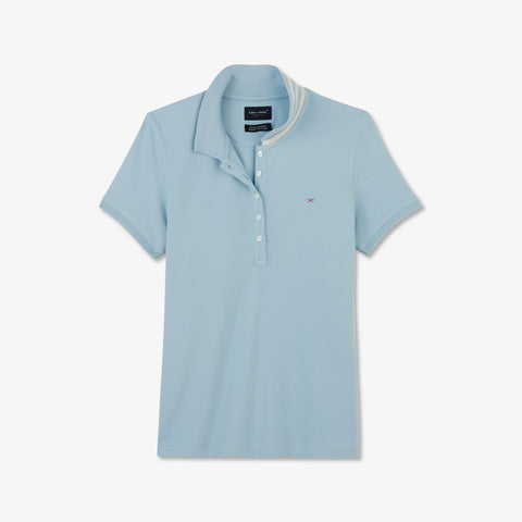 Polo bleu clair en coton Pima piqué à col rayé - Image 2