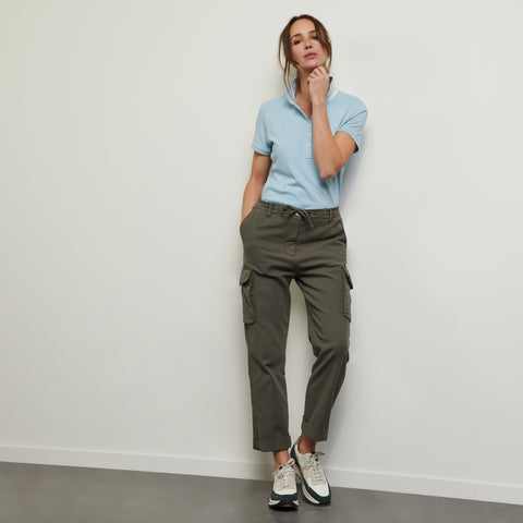 Polo bleu clair en coton Pima piqué à col rayé - Image 1