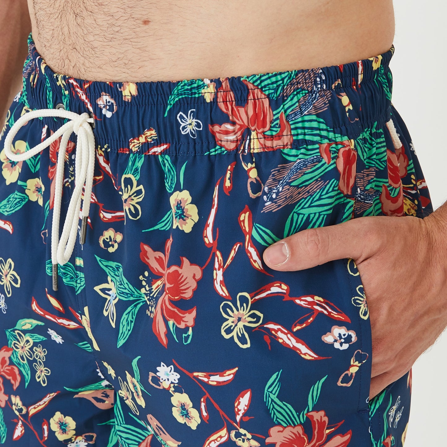 Short de bain motif fleuri bleu marine