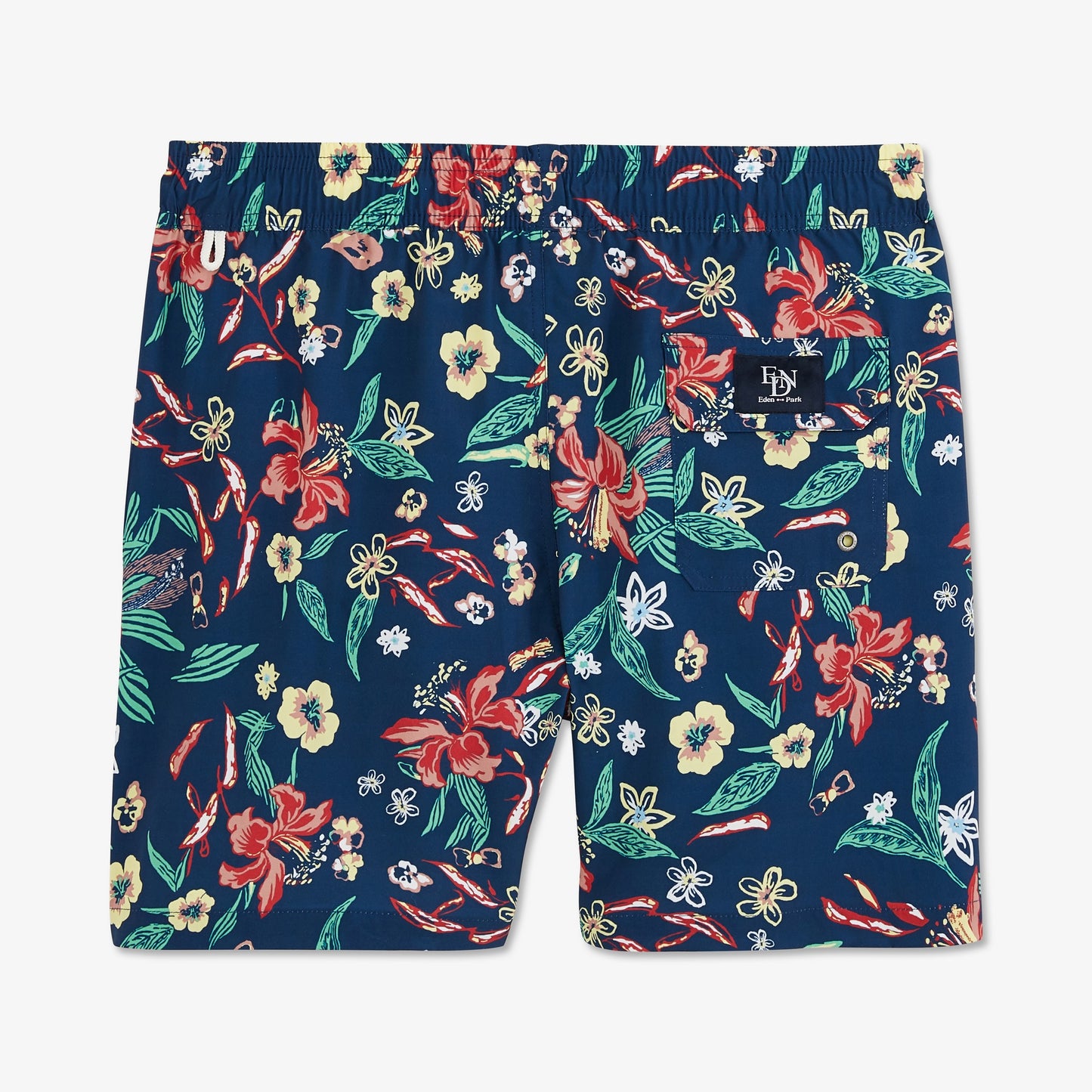 Short de bain motif fleuri bleu marine