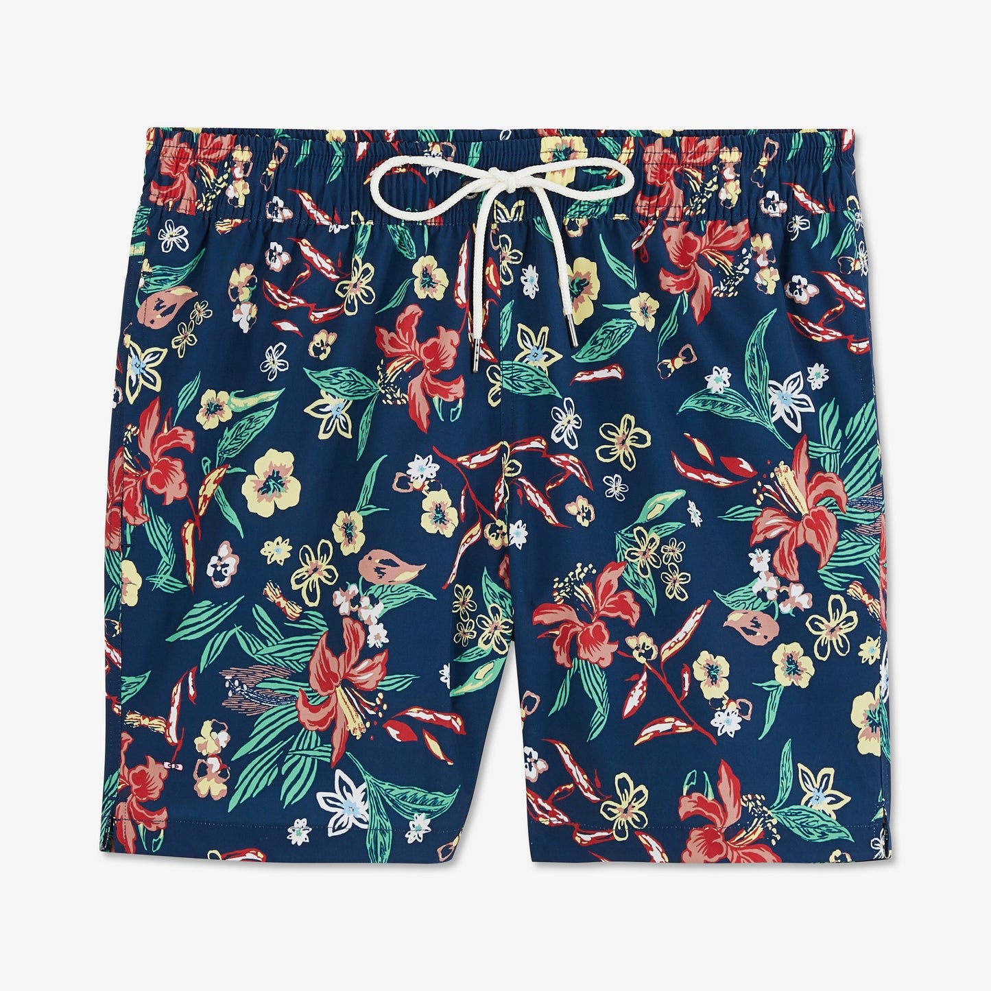 Short de bain motif fleuri bleu marine