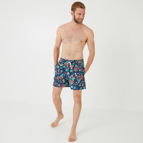 Short de bain motif fleuri bleu marine - Image 1