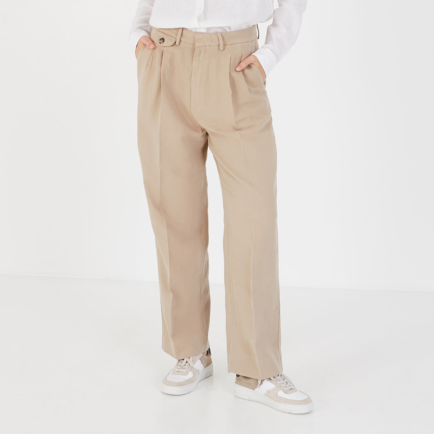 Beige carrot-fit trousers