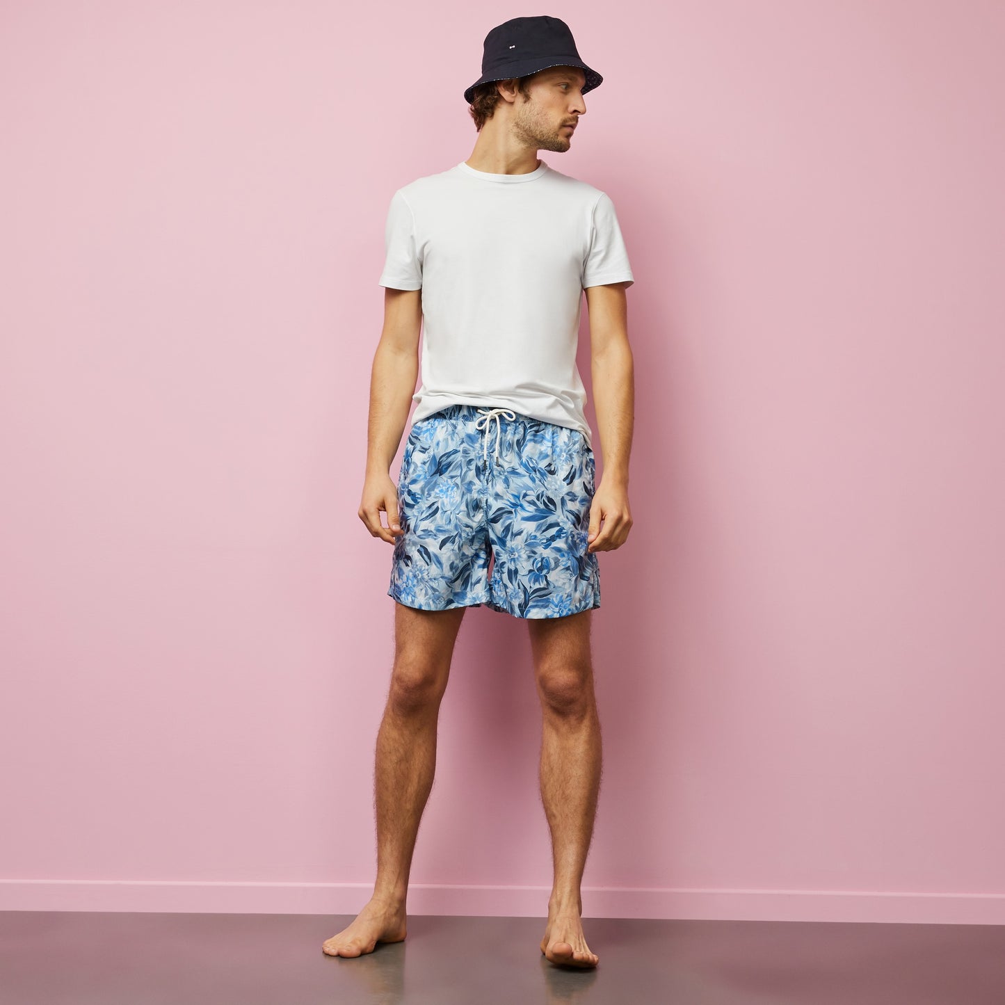 Short de bain bleu imprimé exclusif fleurs