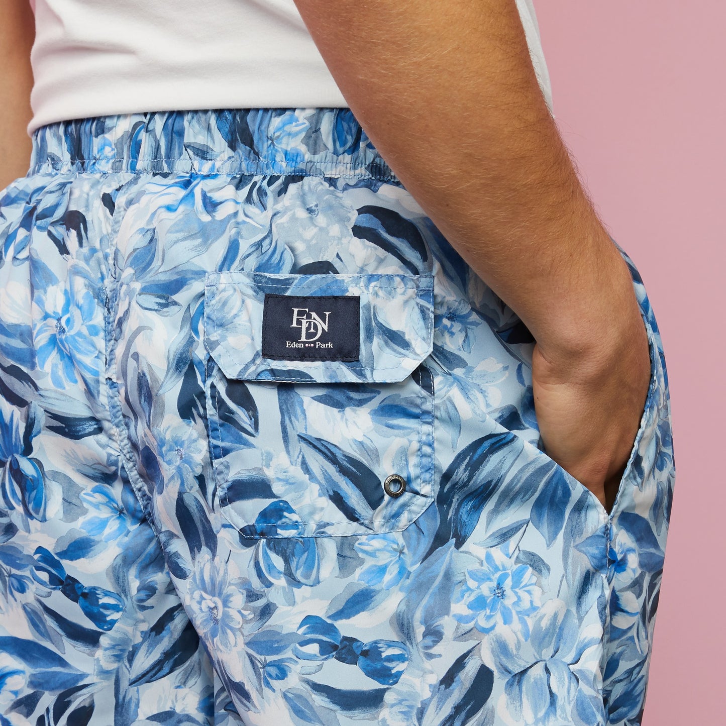 Short de bain bleu imprimé exclusif fleurs