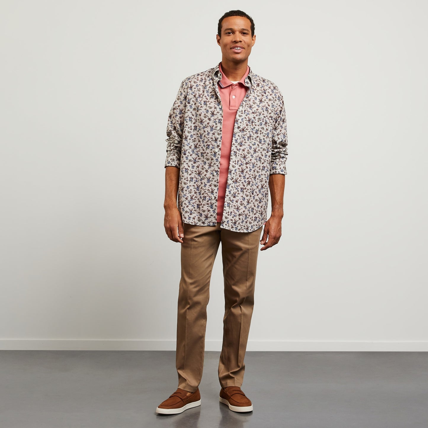 Chemise beige en coton Pima imprimé exclusif