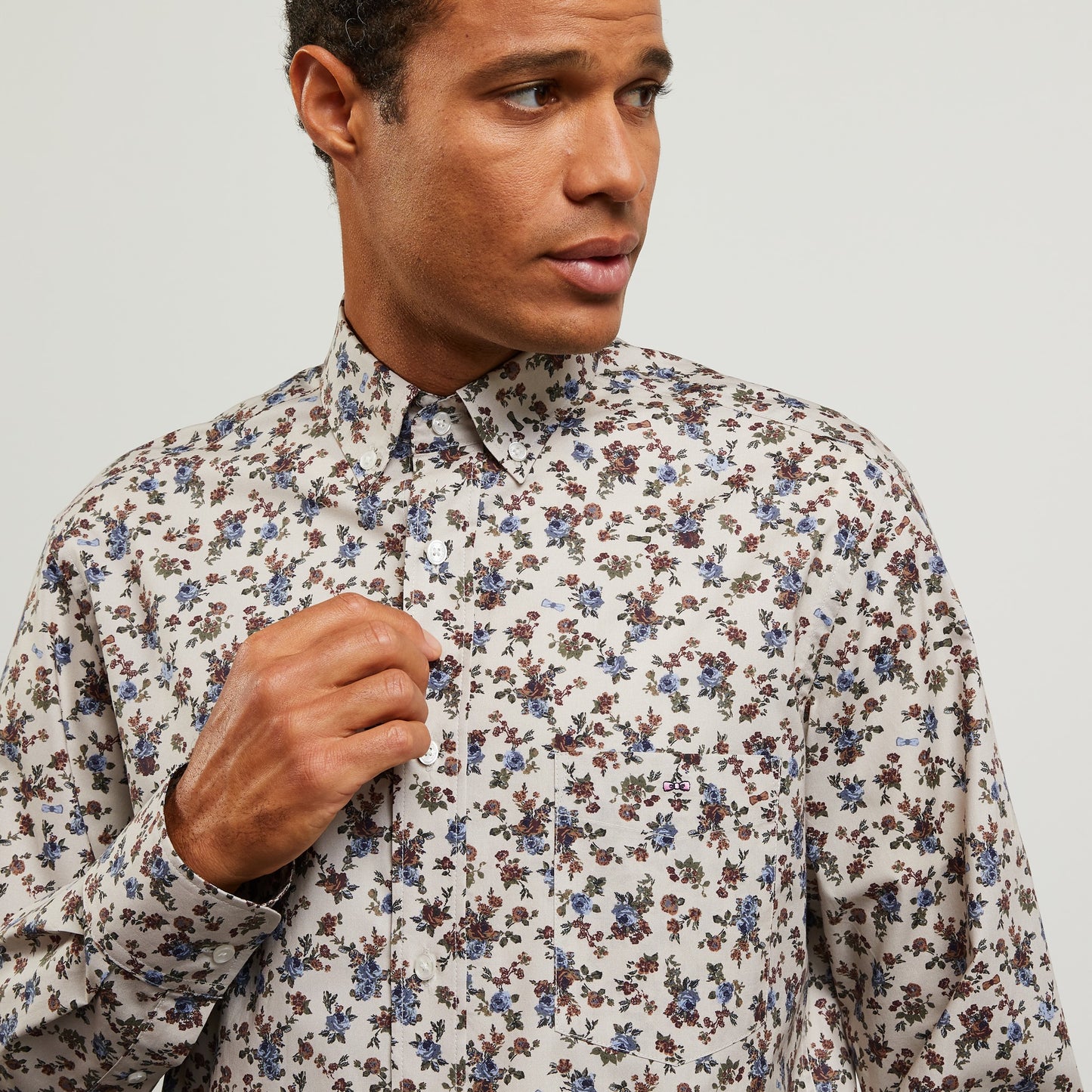 Chemise beige en coton Pima imprimé exclusif