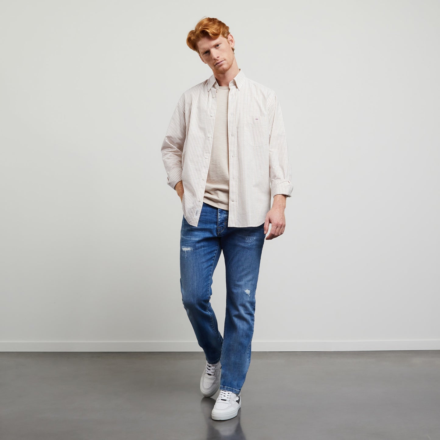 Striped beige cotton shirt
