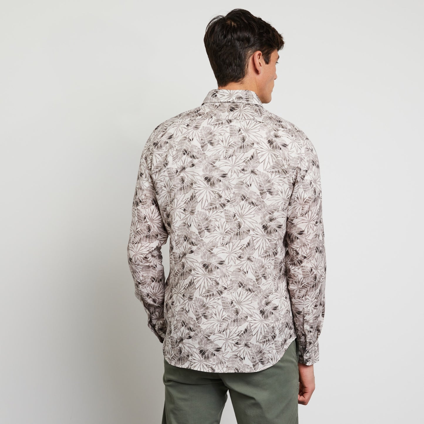 Beige linen shirt with a leaves print