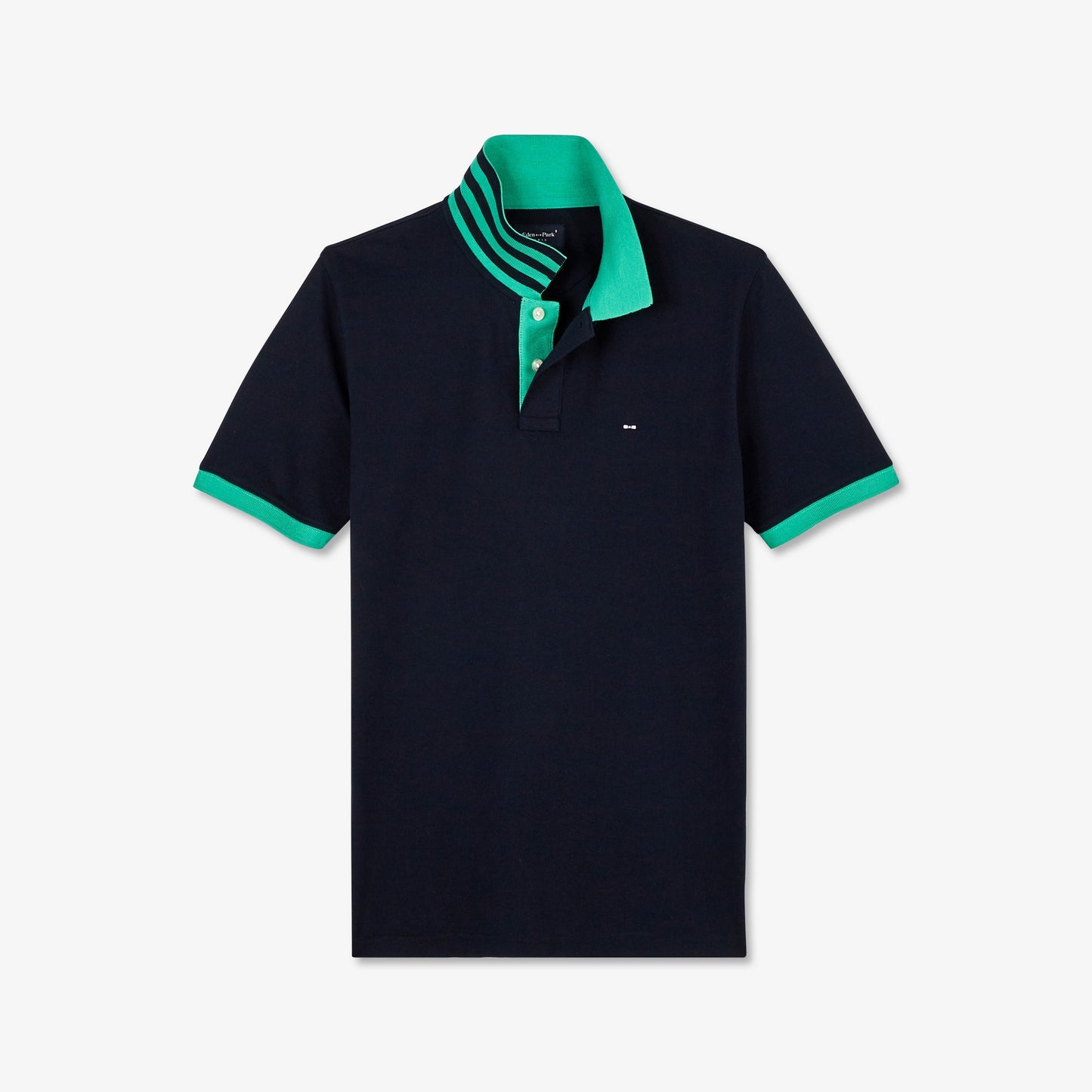 Polo bleu foncé à détails vert en coton Pima