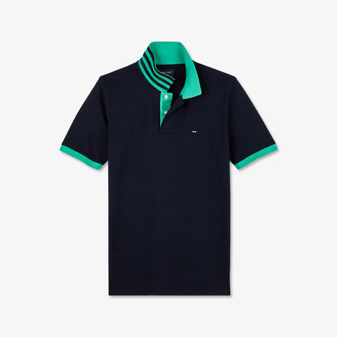 Polo bleu foncé à détails vert en coton Pima - Image 2