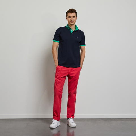 Polo bleu foncé à détails vert en coton Pima - Image 1