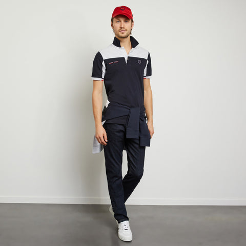 Polo color-block gris en coton piqué - Image 1