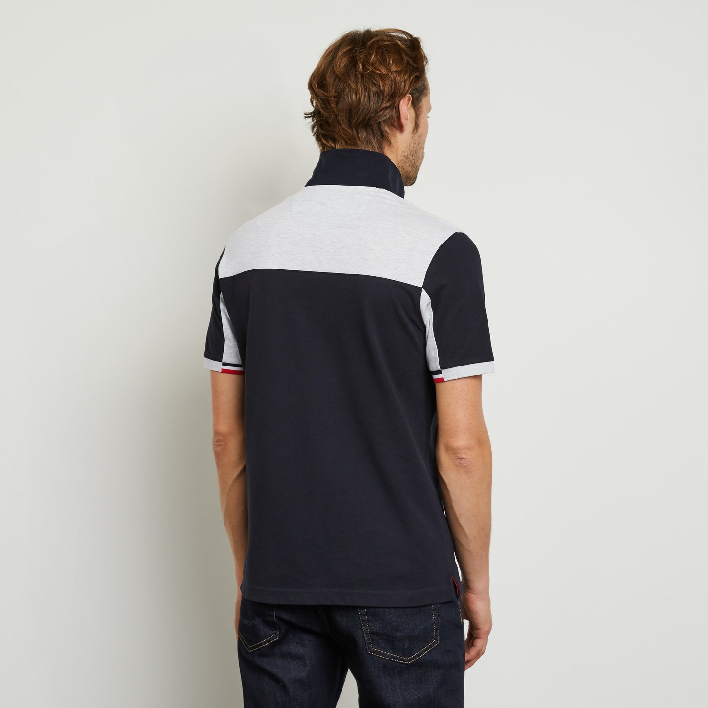 Polo color-block gris en coton piqué